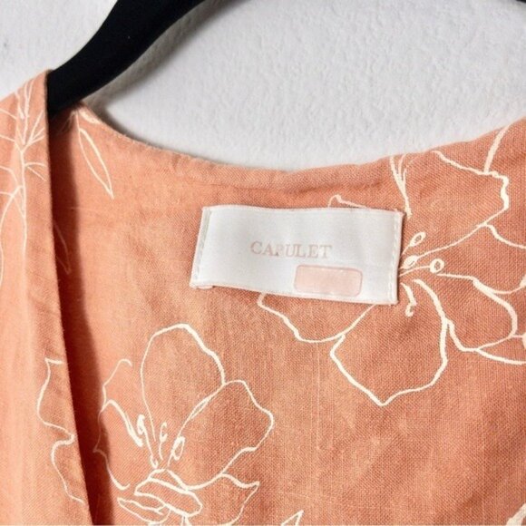 Capulet Isalina Linen Cropped Jumpsuit S Oleander Floral Puff Sleeve Wide Leg - Picture 6 of 14